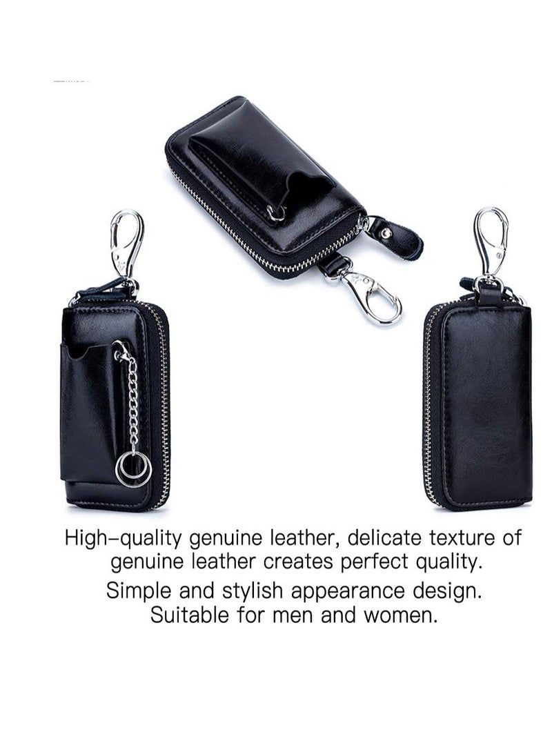 Car key Case, Leather Car Smart Key Fob Case, Portable Car Key Organizer Case, Keyring Zipper Bag, with Keychain,  for Men and Women