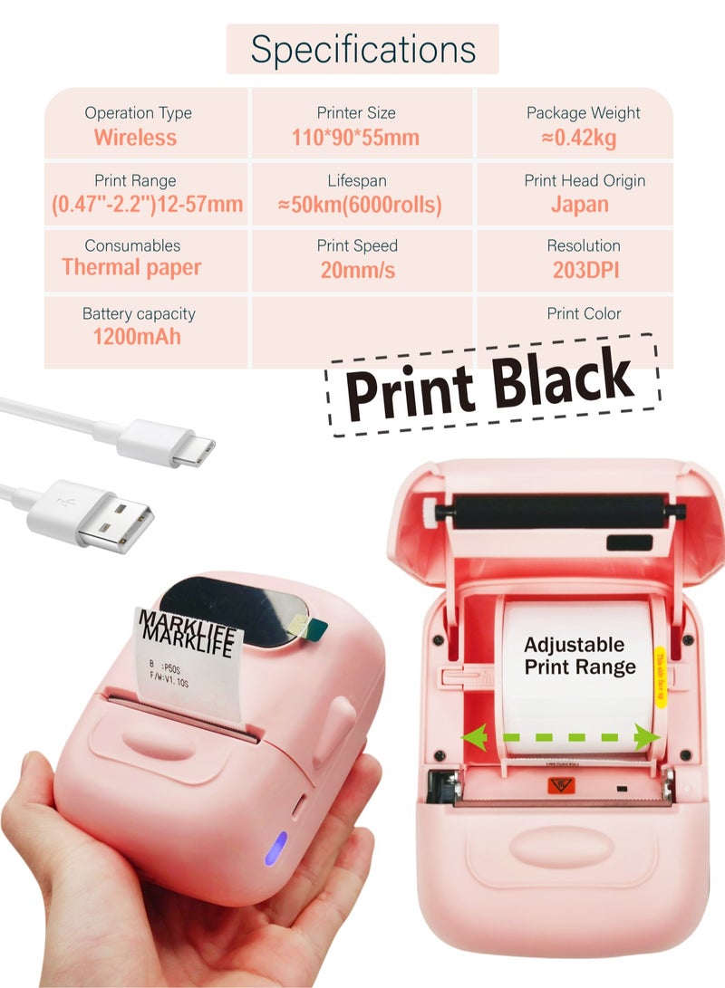 Marklife P50 Bluetooth Inkless Label Printer with 1 Roll 40*30mm White Label Sticker, Portable Thermal Label Maker with 12-54mm Print Width, Great for Supermarket, Retail Store Printing Barcods, White