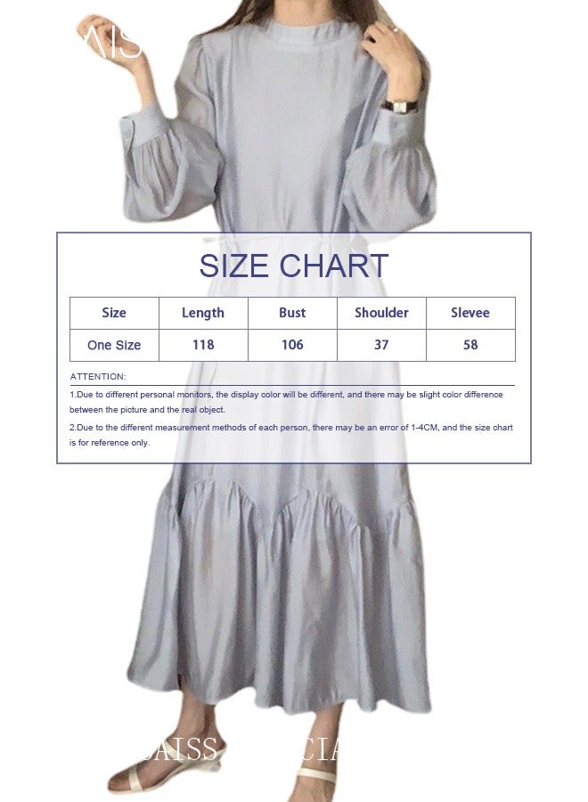 Women's Casual Dress Round Puff Sleeves Ruffled Hem with Ties On Both Sides Slim Fit Gentle and Minimalist