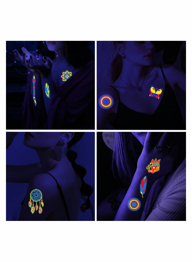 20Sheet Glow in The Dark Temporary Tattoos 160+Styles Fluorescence UV Neon Body Face Fake Waterproof Tattoo Stickers for Women Men, Rave Festival Accessory Party Supplies