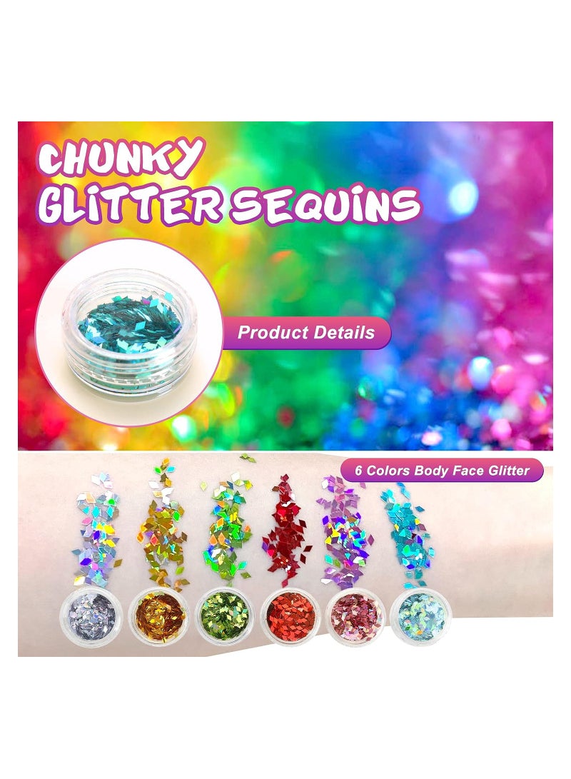 Glitter Tattoos for Kids Girls 30 Colors Glitter Tattoo Kit Waterproof & Temporary Butterfly Flower Fake Tattoos Body Glitter for Nail Art Crafts - 132 Stencils 5 Brushes 2 Body Glues