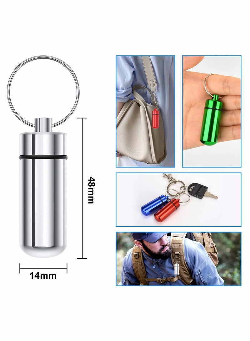 Pill Box with Keyring, Mini Travel Pill Box Holder Case Bottle Container Keychain, Aluminium Waterproof Portablefor Traveling Outdoors Camping(12PCS in 7 Colours)