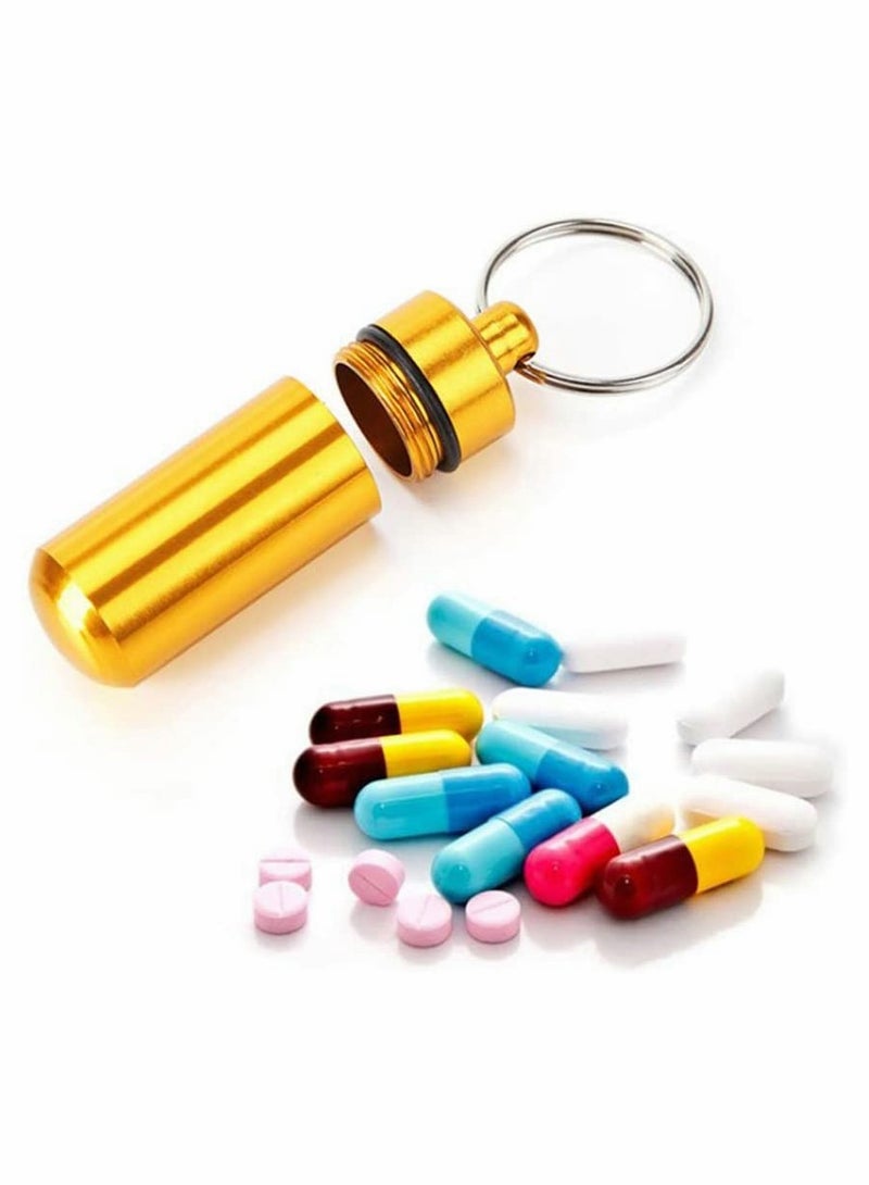 Pill Box with Keyring, Mini Travel Pill Box Holder Case Bottle Container Keychain, Aluminium Waterproof Portablefor Traveling Outdoors Camping(12PCS in 7 Colours)