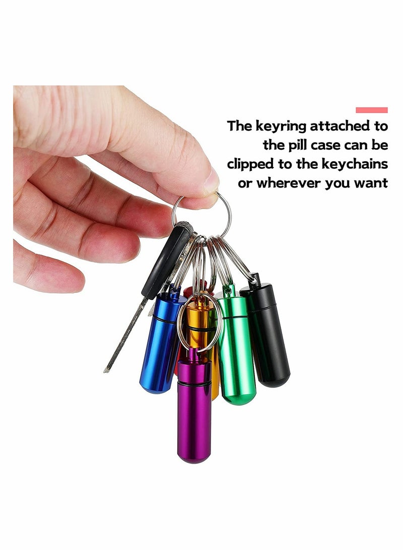 Pill Box with Keyring, Mini Travel Pill Box Holder Case Bottle Container Keychain, Aluminium Waterproof Portablefor Traveling Outdoors Camping(12PCS in 7 Colours)