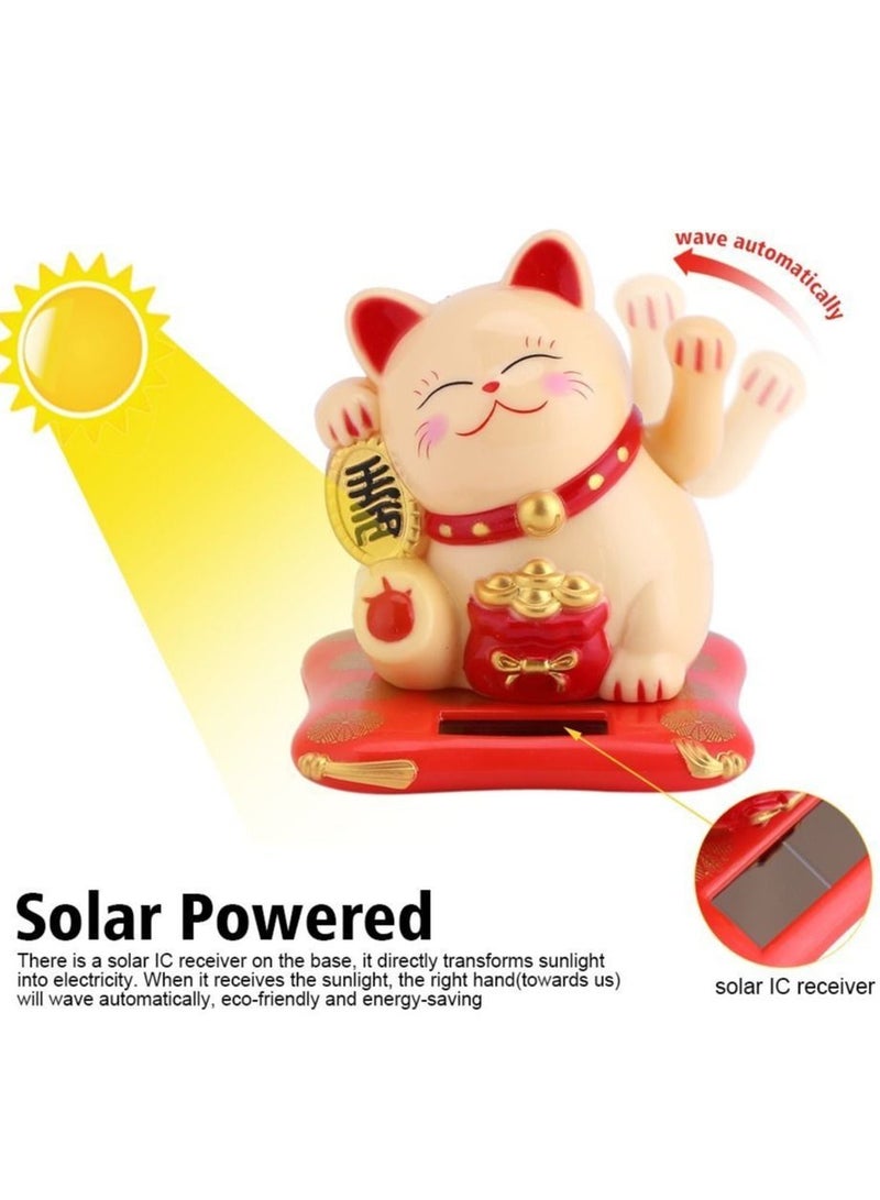 Solar Powered Waving Cat, Good Luck Cat, Welcoming Cat, Dashboard Decorations, for Home or Office Display, Gift for Friends or Colleagues (White)