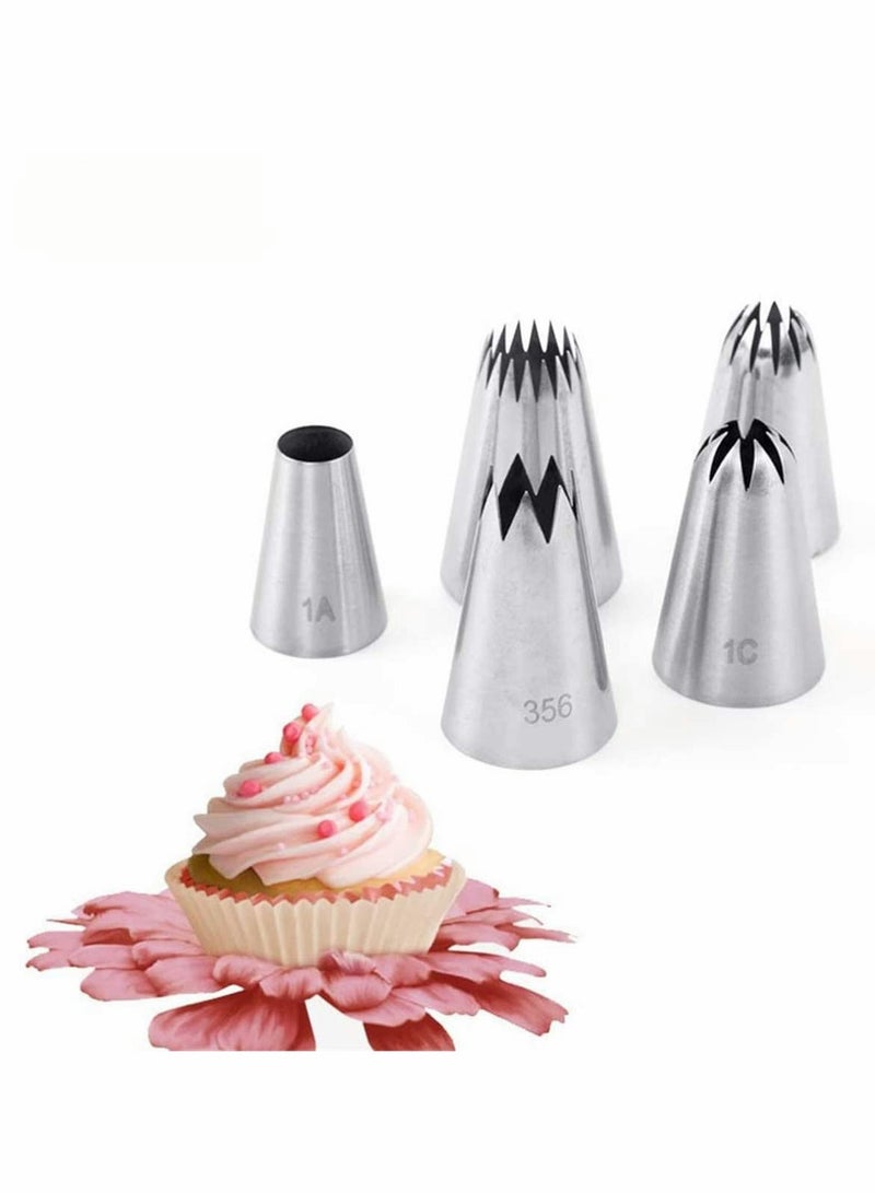 Large Cake Decorating Tools, 5 Pack Cake Piping Nozzles Tips Kit - DIY Icing Nozzle Tool for Cupcakes