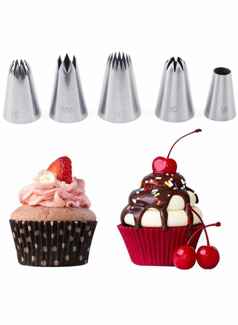 Large Cake Decorating Tools, 5 Pack Cake Piping Nozzles Tips Kit - DIY Icing Nozzle Tool for Cupcakes