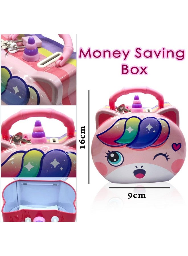 FunBlast Uincorn Coin Box – Round Shaped Tin Piggy Bank, Money Saving Bank for Kids Boys and Girls (Random Color)