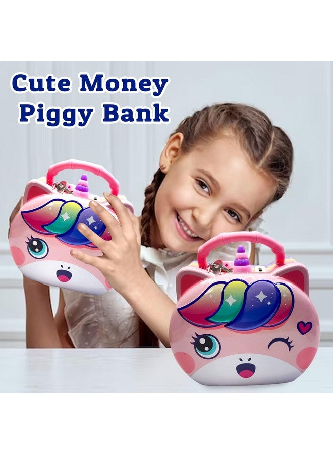 FunBlast Uincorn Coin Box – Round Shaped Tin Piggy Bank, Money Saving Bank for Kids Boys and Girls (Random Color)