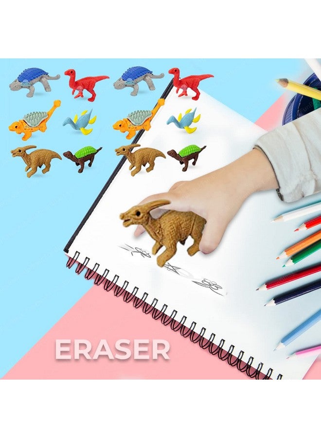 FunBlast (Pack of 12 Pcs) Dinosaur Theme Erasers Set for Kids Educational Stationary Kit for Kids (Multicolor)
