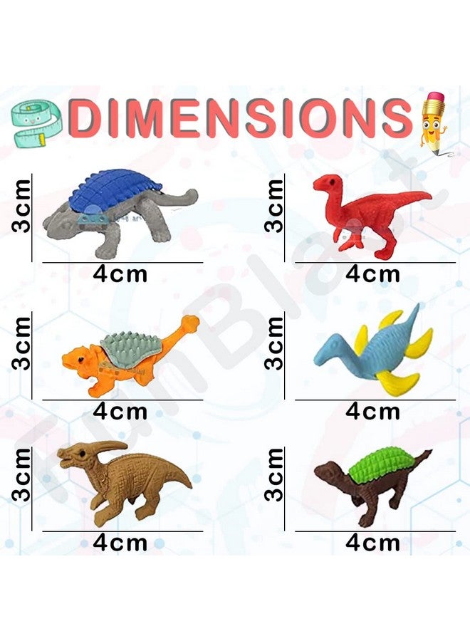 FunBlast (Pack of 12 Pcs) Dinosaur Theme Erasers Set for Kids Educational Stationary Kit for Kids (Multicolor)