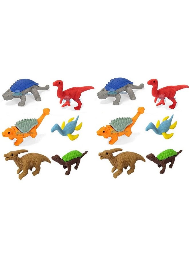 FunBlast (Pack of 12 Pcs) Dinosaur Theme Erasers Set for Kids Educational Stationary Kit for Kids (Multicolor)
