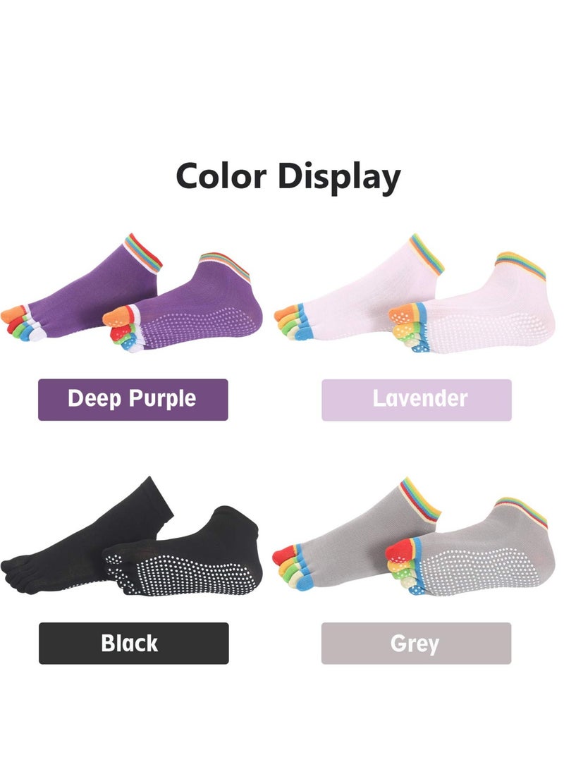 Toe Socks 4 Pairs Women's Non-Slip Toe Socks Five Finger Socks For Running Pilates Ballet Fitness