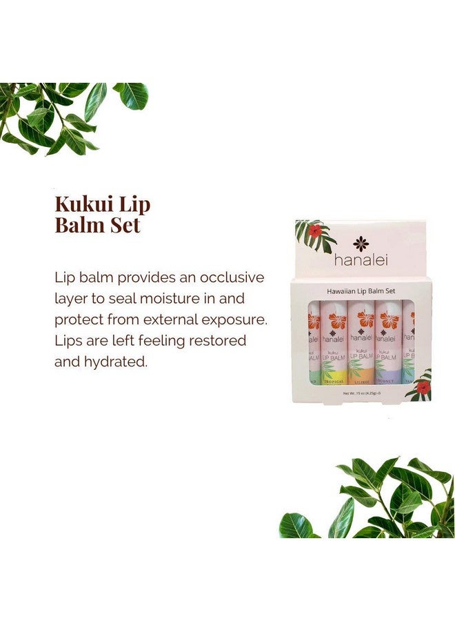 Lip Balm And Moisturizer Natural Kukui Oil And Beeswax Lip Moisturizer To Replenish And Repair Dry Chapped Lips Variety Pack (5 Tubes)