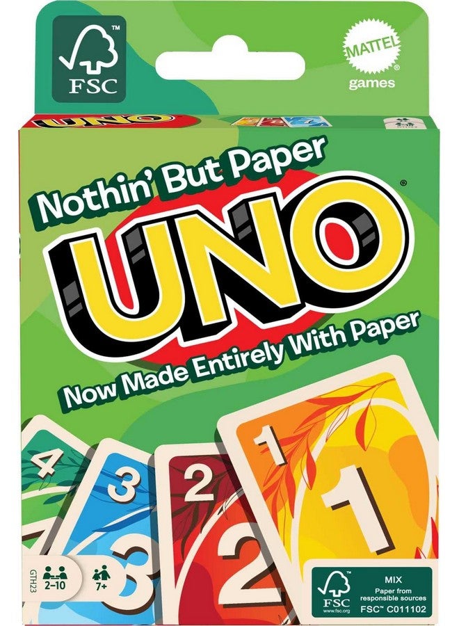 Uno Nothin' But Paper Card Game Family Game With 100 Percent Paper And Fully Recyclable For 210 Players