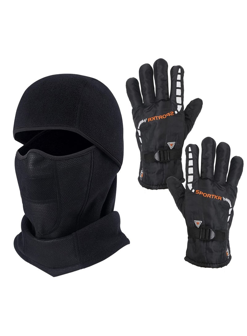 Balaclava Ski Mask Bicycle Motorcycle Balaclava Windproof Bike Face Masks Warm Breathable Balaclavas Winter Fleece Neck Warmer with Anti-Slip Thermal Gloves for Cycling Hiking Outdoor Unisex