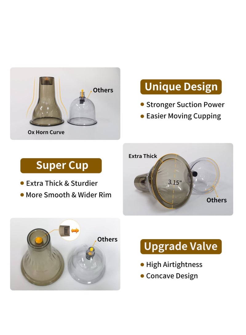 Cupping Therapy Set, 3 in 1 Cupping Kit, Massage Cups for Pain Relief Physical Therapy Body Massage Gua Sha, for Massage Therapy with Pump Vacuum Suction,With 6 Extra Thick Cups and Plastic Box
