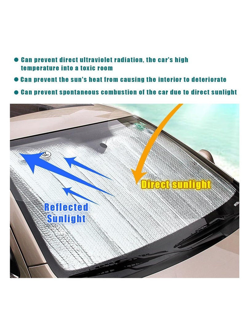 Car Windshield Sunshade, Foldable Auto Reflective Front Window Visor Protector, Double Thicken UV Rays and Heat Blocker with Sucker, Vehicle Interior Accessories for Most Cars (Black)