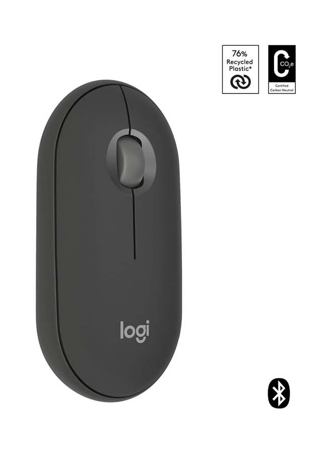 Pebble Mouse 2 M350s Slim Bluetooth Wireless Mouse, Portable, Customisable Button, Quiet Clicks, 4K DPI, 24-month battery, Easy-Switch for Windows, macOS, iPadOS, Android, Chrome OS Graphite