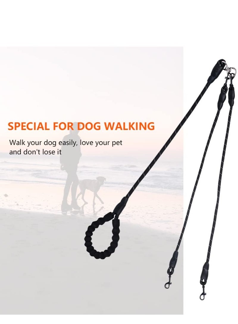 Double Dog Leash with Two Extra Traffic Handles 360 Swivel No Tangle Dual Dog Walking Leash for Large Medium Small Dogs Black