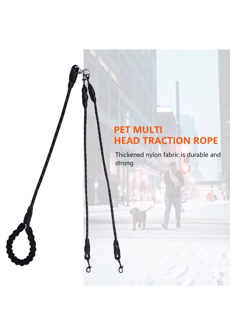 Double Dog Leash with Two Extra Traffic Handles 360 Swivel No Tangle Dual Dog Walking Leash for Large Medium Small Dogs Black