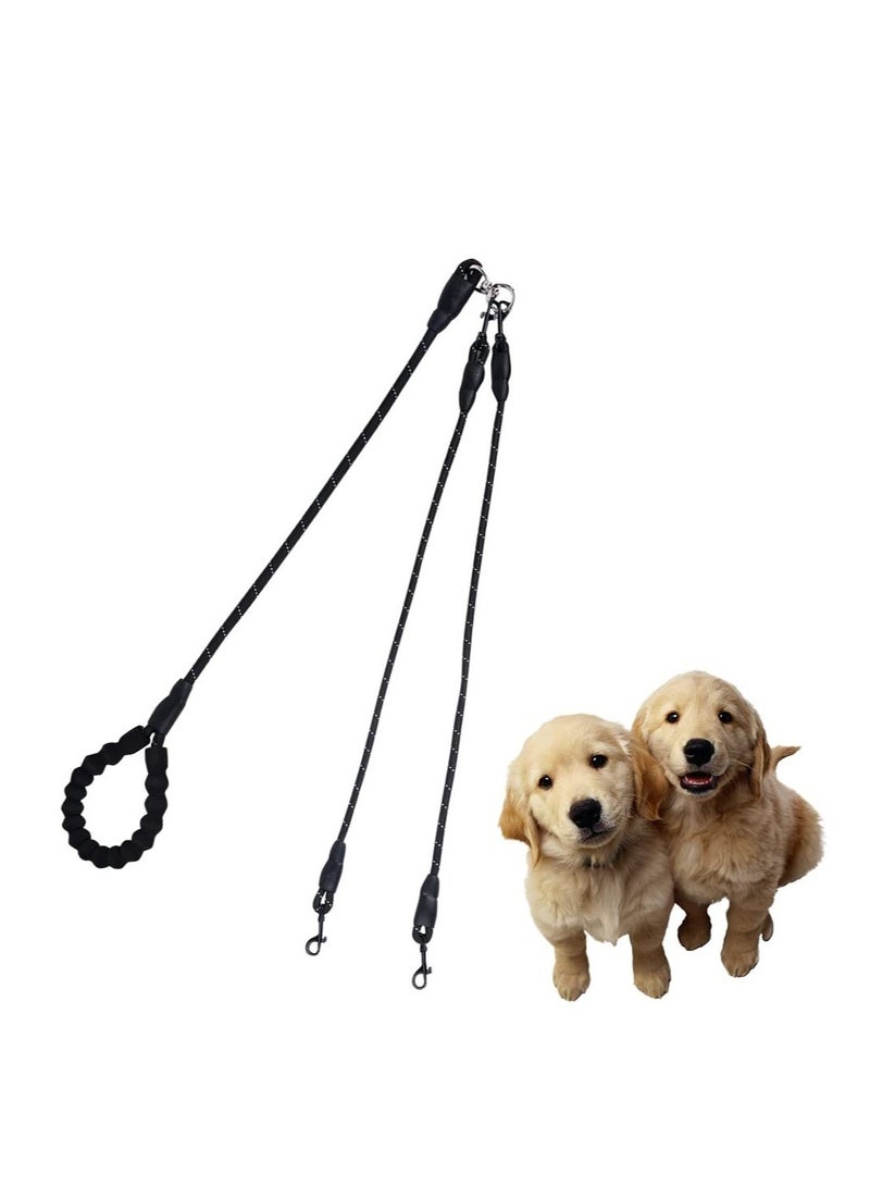 Double Dog Leash with Two Extra Traffic Handles 360 Swivel No Tangle Dual Dog Walking Leash for Large Medium Small Dogs Black