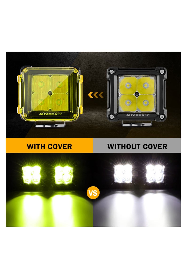 2 PCS Square LED Cube Light Covers, 3 inch Amber LED Pod Covers, Protective Polycarbonate Light Bar Lens Covers, Yellow Square Light Covers