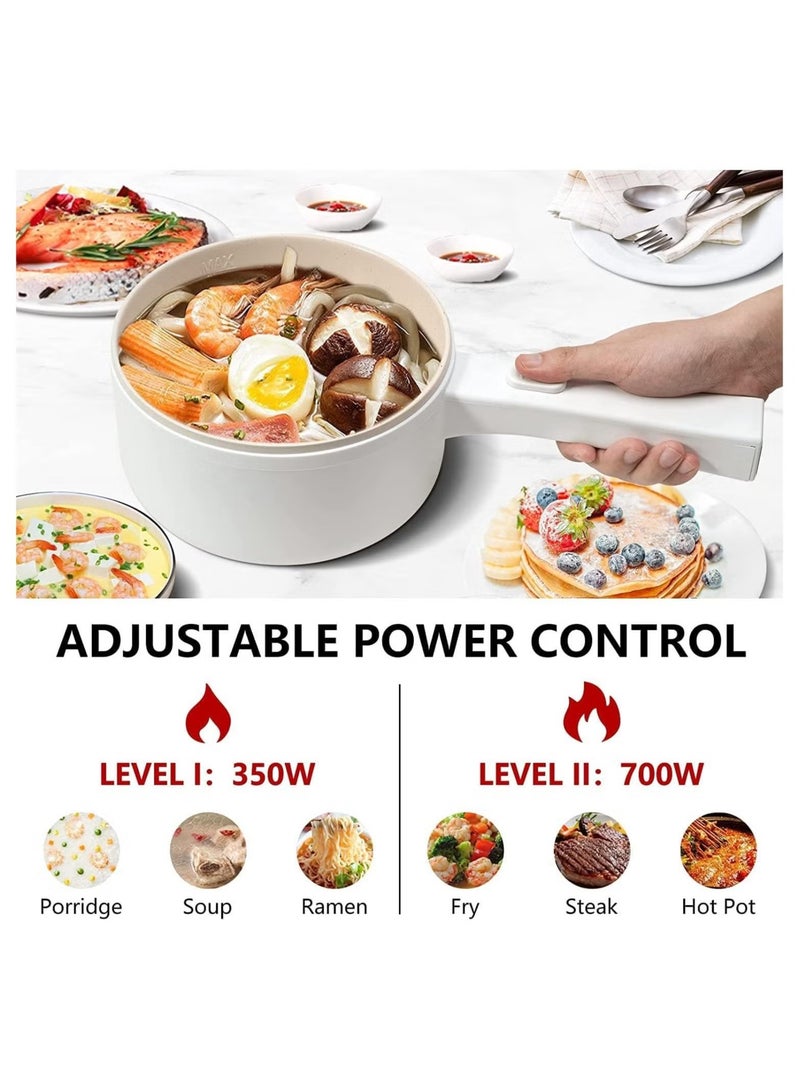 Electric Skillet 1.5L Hot Pot with Steamer 700W 2 Modes Temperature Control Non-stick Coating Cooking Surface Frying Pan (CN Plug Type)