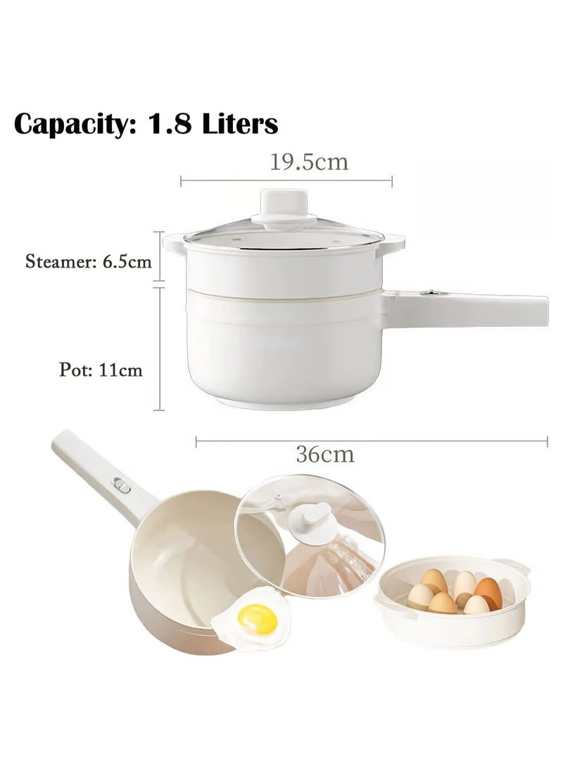 Electric Skillet 1.5L Hot Pot with Steamer 700W 2 Modes Temperature Control Non-stick Coating Cooking Surface Frying Pan (CN Plug Type)