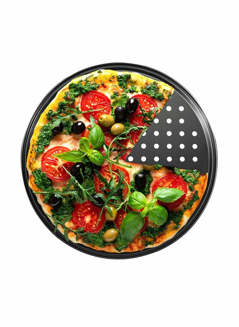 Pizza Steel Pan For Oven Pizza Crisper Pan With Holes 12 Inch Non Stick Round Sheet Oven Tray Perforated Carbon Steel Pizza Bakeware For Home Restaurant Kitchen Baking