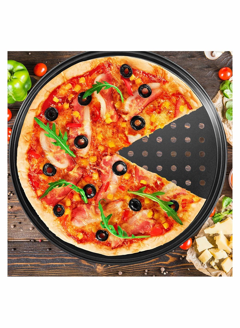 Pizza Steel Pan For Oven Pizza Crisper Pan With Holes 12 Inch Non Stick Round Sheet Oven Tray Perforated Carbon Steel Pizza Bakeware For Home Restaurant Kitchen Baking