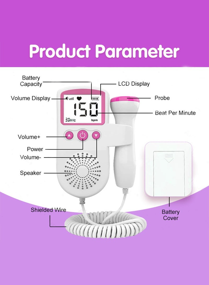 Fetal Heart Rate Detector, Portable Fetal Heart Rate Detector, Home Doppler Meter With LCD Display, For Monitoring Baby's Heartbeat At Home