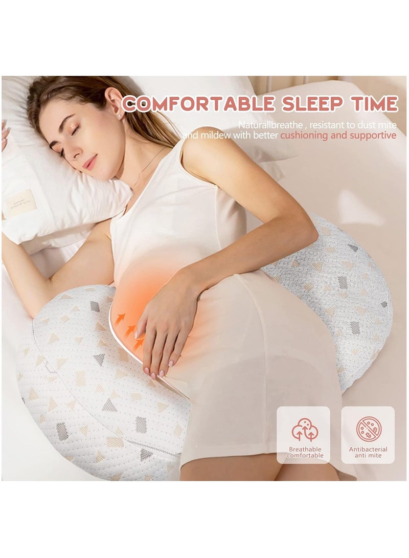 Pregnancy Pillow for Pregnant Women,Soft Pregnancy Body Pillow,Support for Back, Hips, Legs,Maternity Pillow with Detachable and Adjustable Pillow Cover（Beige）