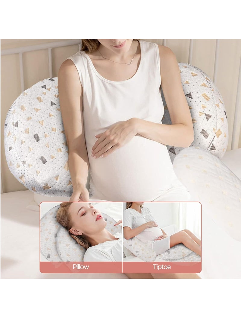 Pregnancy Pillow for Pregnant Women,Soft Pregnancy Body Pillow,Support for Back, Hips, Legs,Maternity Pillow with Detachable and Adjustable Pillow Cover（Beige）