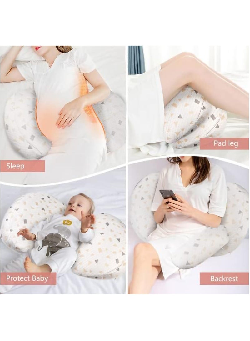 Pregnancy Pillow for Pregnant Women,Soft Pregnancy Body Pillow,Support for Back, Hips, Legs,Maternity Pillow with Detachable and Adjustable Pillow Cover（Beige）