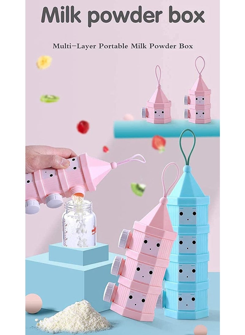 Baby Milk Powder Dispenser Formula Box, No Mix & Spill BPA Free Twist-Lock Stackable Snack Container, 4 Layers Side Open Portable Cartoon for Travel & Outdoor (Pink)