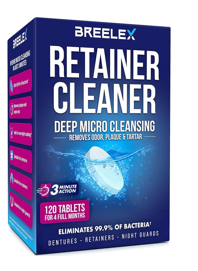 Denture Cleaning Tablets - 120 Retainer Cleaner Tablets for Aligner, Mouth & Night Guard - FSA HSA Approved Products - Dental Cleanser for Nightguards- Fresh in 3 Minutes - 120 Tablets