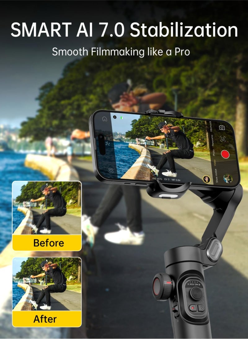 Phone Gimbal Stabiliser 3-Axis Smartphone Foldable Gimbal for iPhone Gimble with Focus Wheel TikTok YouTube Vlog Stabiliser for iPhone & Android