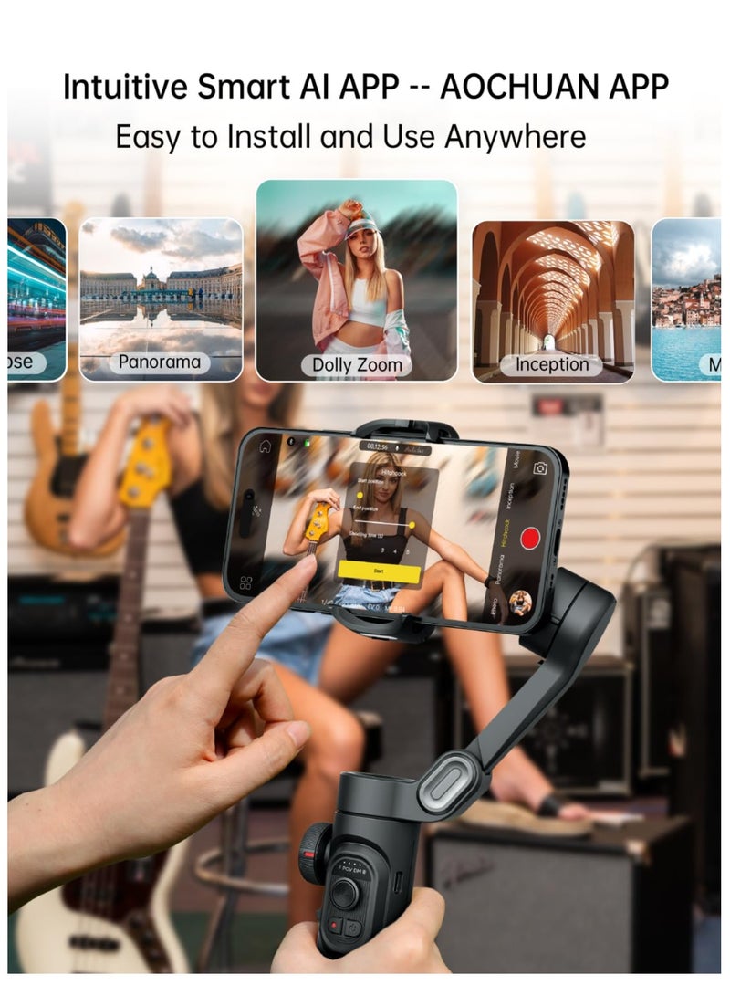 Phone Gimbal Stabiliser 3-Axis Smartphone Foldable Gimbal for iPhone Gimble with Focus Wheel TikTok YouTube Vlog Stabiliser for iPhone & Android