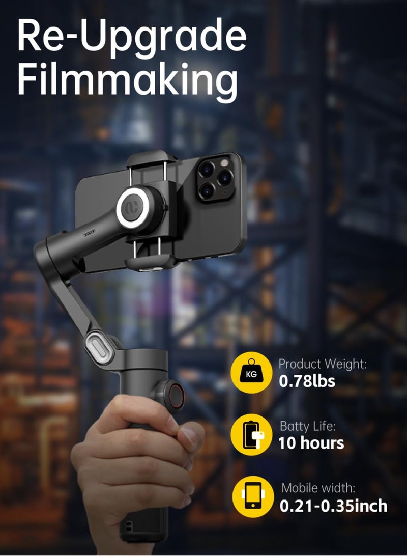 Phone Gimbal Stabiliser 3-Axis Smartphone Foldable Gimbal for iPhone Gimble with Focus Wheel TikTok YouTube Vlog Stabiliser for iPhone & Android