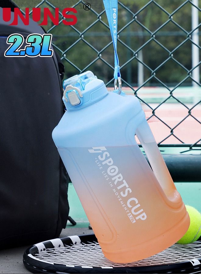 2.3L Water Bottles With Time Marker,Portable Reusable Gradient Water Bottle With Straw,Large Capacity Leakproof Drinking Bottle With Handle,BPA Free