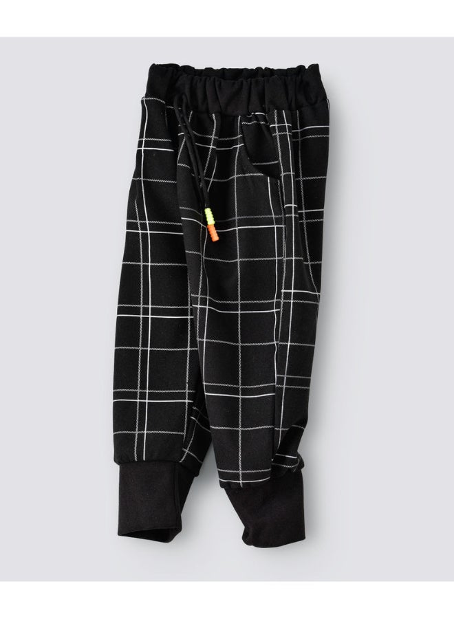 Checked Printed Mid -Rise Joggers Black/White