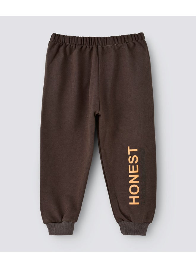 Slogan Printed Mid-Rise Joggers Brown
