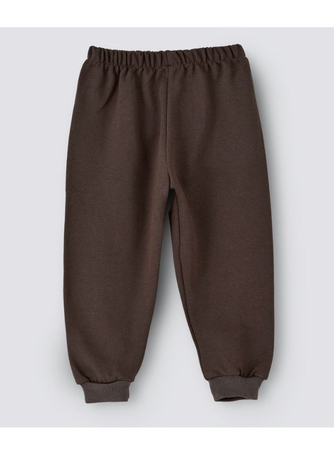 Slogan Printed Mid-Rise Joggers Brown
