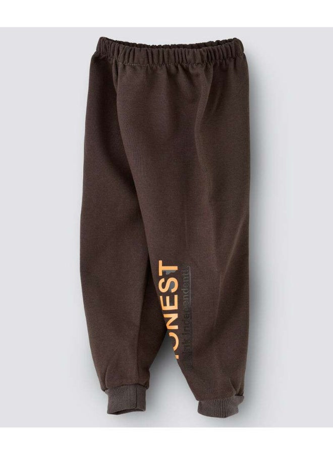 Slogan Printed Mid-Rise Joggers Brown