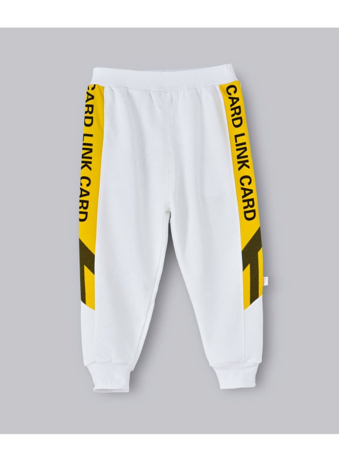 Slogan Side Stripe Detail Mid-Rise Joggers White/Yellow/Black