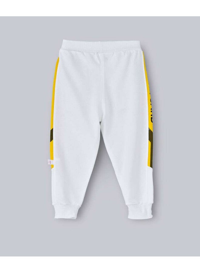 Slogan Side Stripe Detail Mid-Rise Joggers White/Yellow/Black