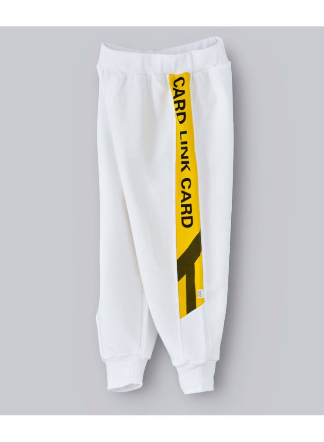 Slogan Side Stripe Detail Mid-Rise Joggers White/Yellow/Black