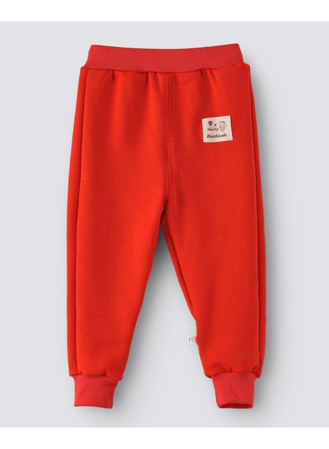 Solid Pattern Mid-Rise Joggers Red