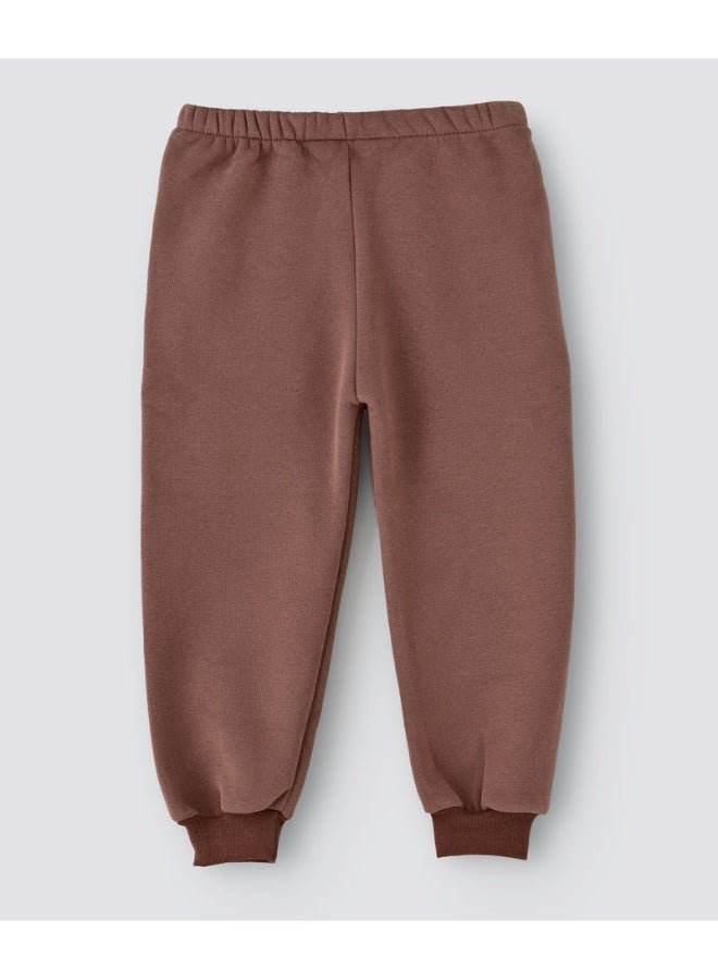 Solid Pattern Mid-Rise Joggers Brown